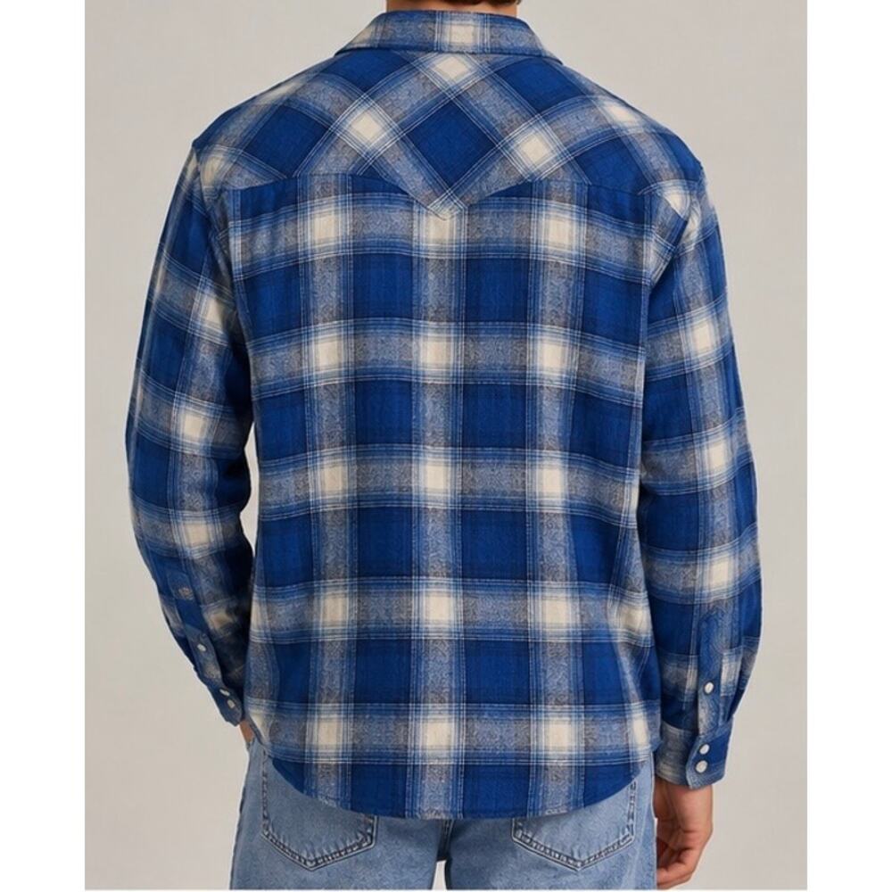 Wrangler Wrancher Men’s XLT Blue Plaid Western Pearl Snap Shirt 100% Cotton Tall - Picture 2 of 11